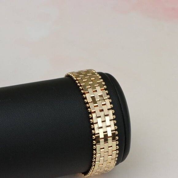 "Wide Rose Gold Bracelet with Textured Interlink & Ball Edge Design, XPBL0873 - Picture 10 of 13